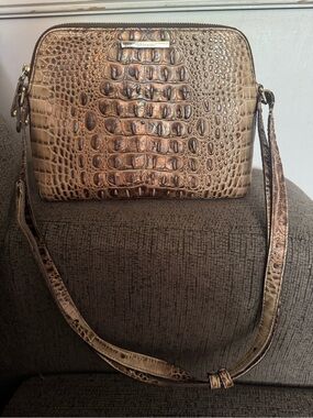 Brahmin Metallic Taupe Croc-Embossed Crossbody